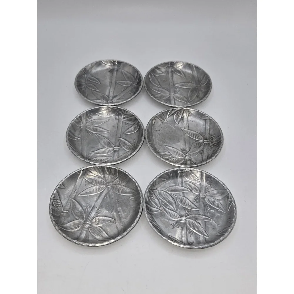Everlast Forged Aluminum Bamboo Coasters Set of 6 Vintage 3.25